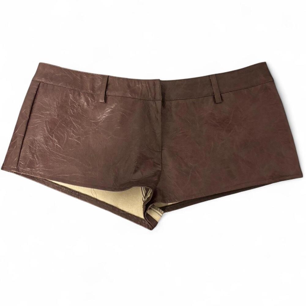 SHEIN Brown Faux-Leather Micro Shorts, Size Medium